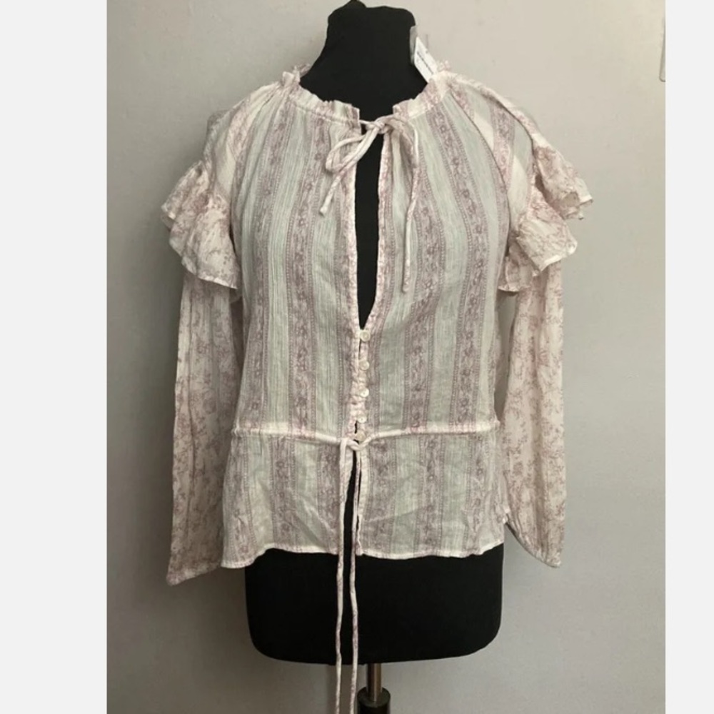 4-20 Free people ivory blouse top boho romantic ruffle cotton Large NWT